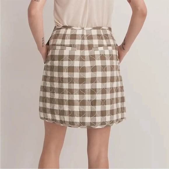 Madewell Green White Gingham Quilted Button Front Wrap Mini Skirt Size 12 - Picture 3 of 13